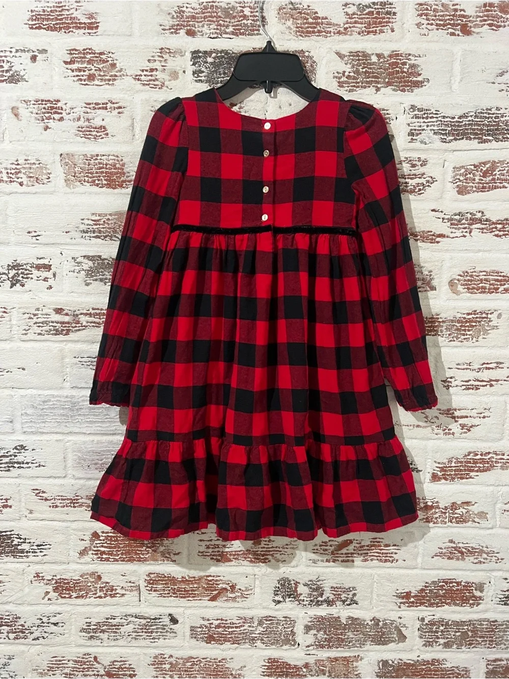 Tommy Bahama Dress Girls Size 8 Red Black Plaid Long Sleeve Holiday Velvet Trim